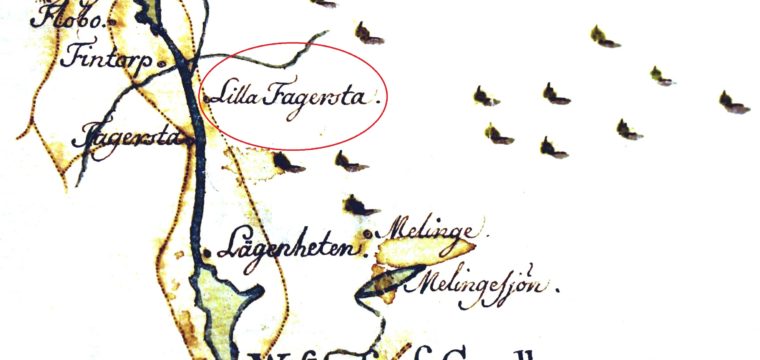 Karta från 1742 med Lilla Fagersta inringad