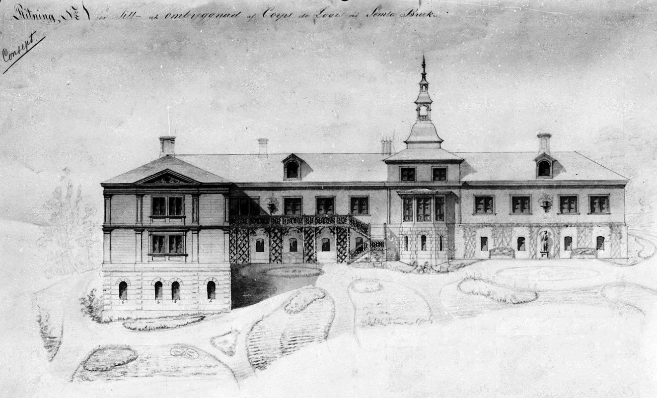 Semla Herrgård, vy från ett utbyggnadsförslag av en flygelbyggnad som inte blev utförd. A.W Edelswärd, Stockholm 30 dec. 1862 