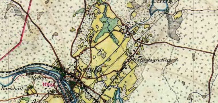 Semla, karta Stortägtsgruvans linbana till Flogen, år 1905