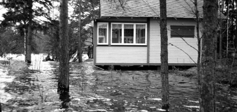 Familjen Anjous stuga under vårfloden 1977