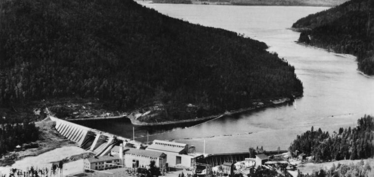 Krångede kraftverk och Indalsälven. Ragunda, vykort från ca 1938 Digitalmuseum